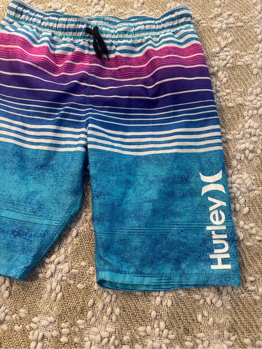 Hurley Boys Pink/Purple/Blue with White Stripes Board Shorts Size 14/16